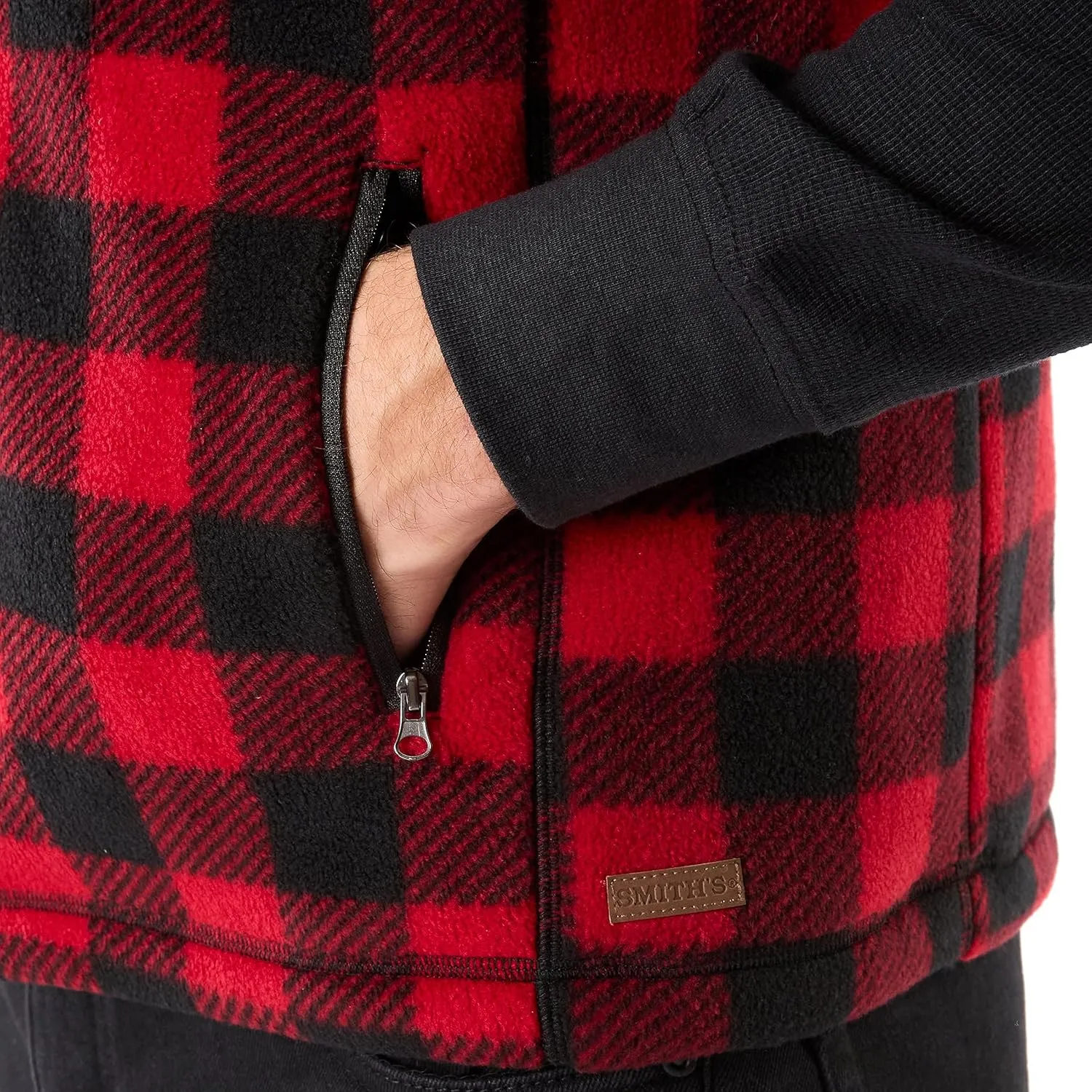 Smith's Workwear Men's Sherpa-Lined Plaid Micro Polarfleece Vest with Zip Pockets