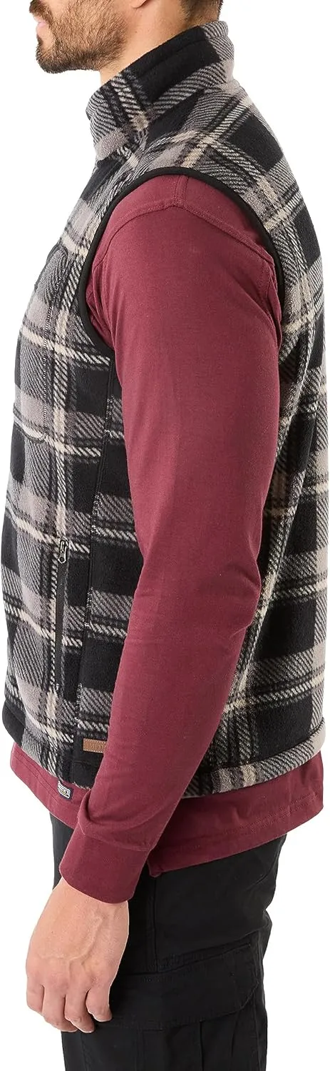 Smith's Workwear Men's Sherpa-Lined Plaid Micro Polarfleece Vest with Zip Pockets
