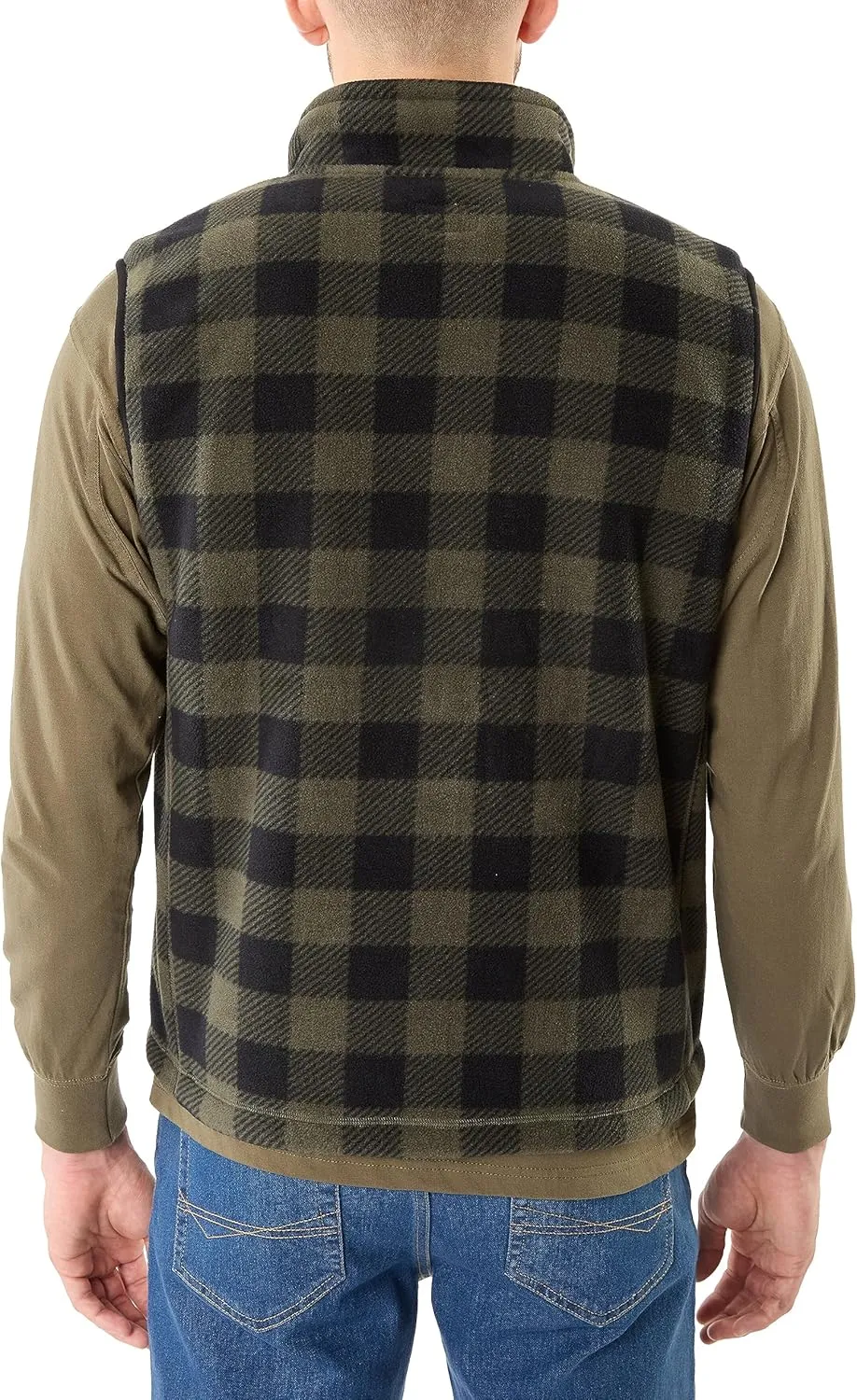 Smith's Workwear Men's Sherpa-Lined Plaid Micro Polarfleece Vest with Zip Pockets