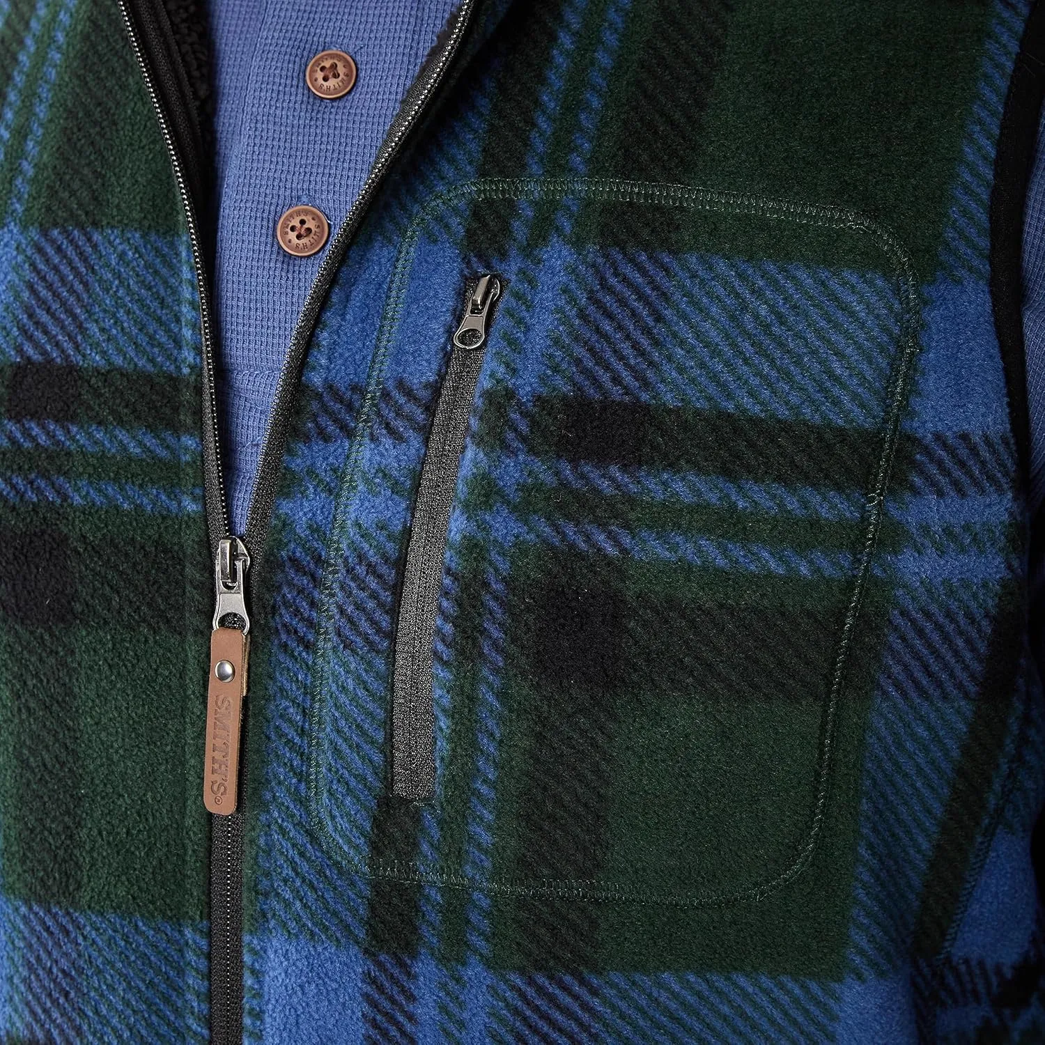 Smith's Workwear Men's Sherpa-Lined Plaid Micro Polarfleece Vest with Zip Pockets