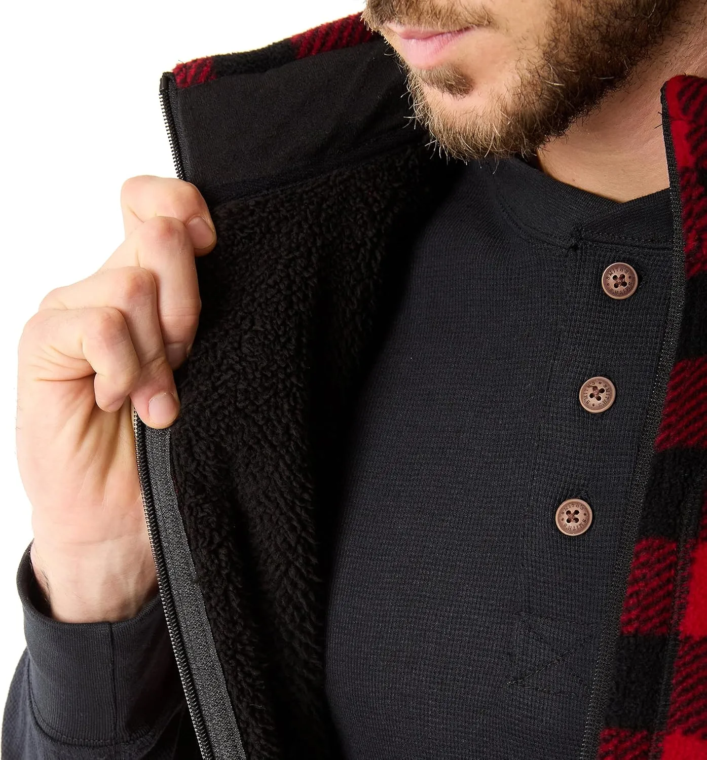 Smith's Workwear Men's Sherpa-Lined Plaid Micro Polarfleece Vest with Zip Pockets