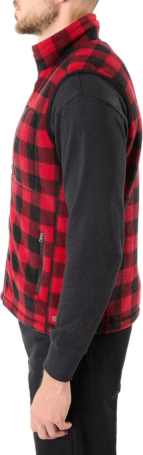 Smith's Workwear Men's Sherpa-Lined Plaid Micro Polarfleece Vest with Zip Pockets