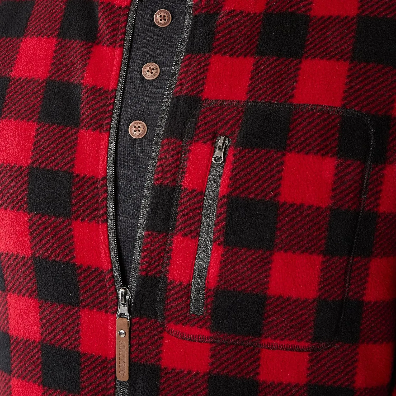 Smith's Workwear Men's Sherpa-Lined Plaid Micro Polarfleece Vest with Zip Pockets