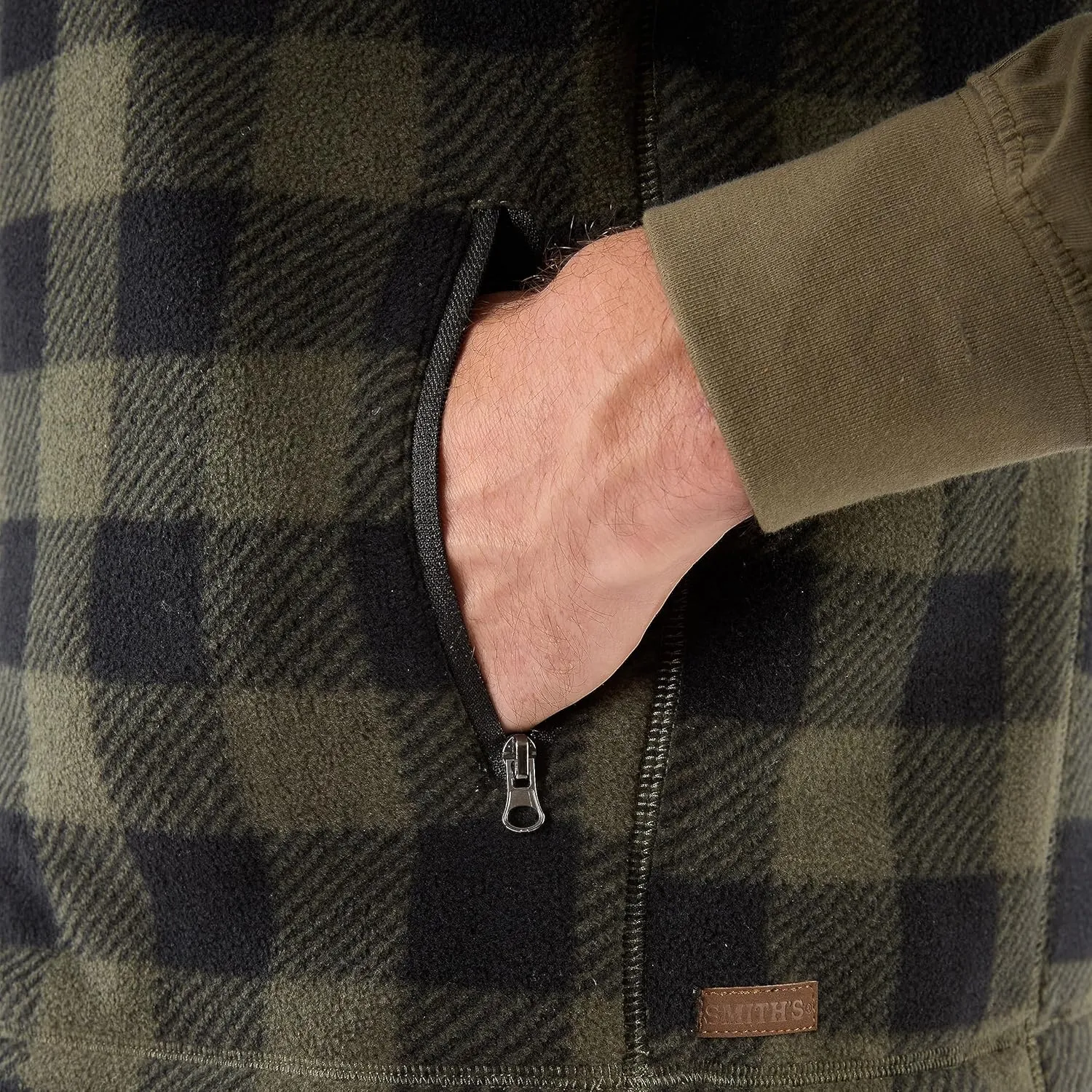 Smith's Workwear Men's Sherpa-Lined Plaid Micro Polarfleece Vest with Zip Pockets