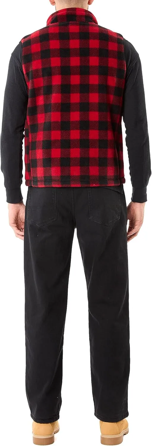 Smith's Workwear Men's Sherpa-Lined Plaid Micro Polarfleece Vest with Zip Pockets
