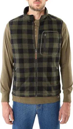 Smith's Workwear Men's Sherpa-Lined Plaid Micro Polarfleece Vest with Zip Pockets