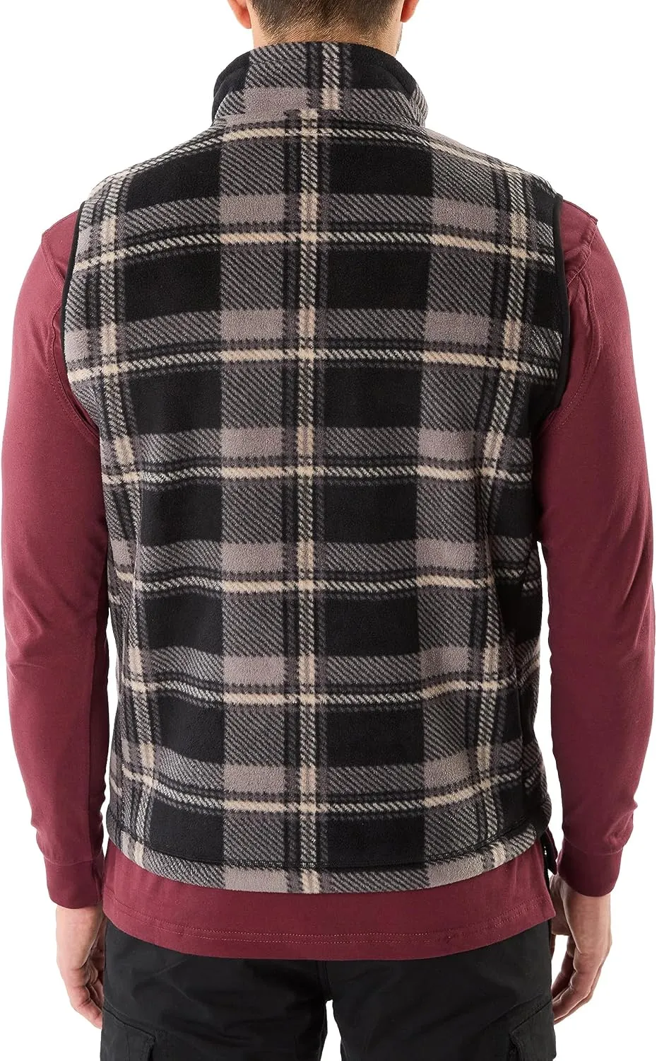 Smith's Workwear Men's Sherpa-Lined Plaid Micro Polarfleece Vest with Zip Pockets