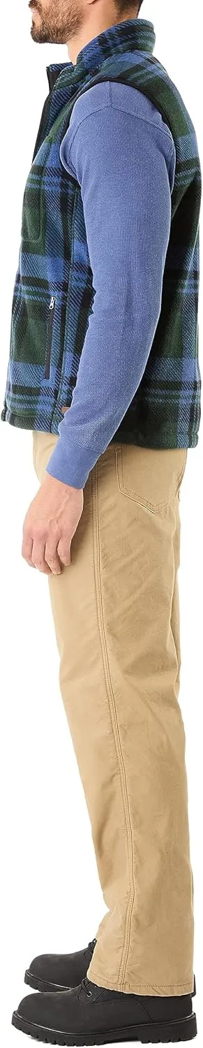 Smith's Workwear Men's Sherpa-Lined Plaid Micro Polarfleece Vest with Zip Pockets