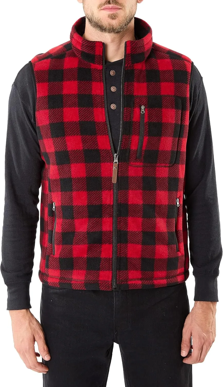Smith's Workwear Men's Sherpa-Lined Plaid Micro Polarfleece Vest with Zip Pockets