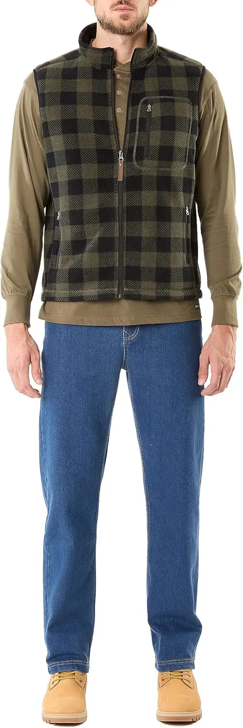 Smith's Workwear Men's Sherpa-Lined Plaid Micro Polarfleece Vest with Zip Pockets