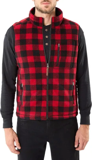 Smith's Workwear Men's Sherpa-Lined Plaid Micro Polarfleece Vest with Zip Pockets