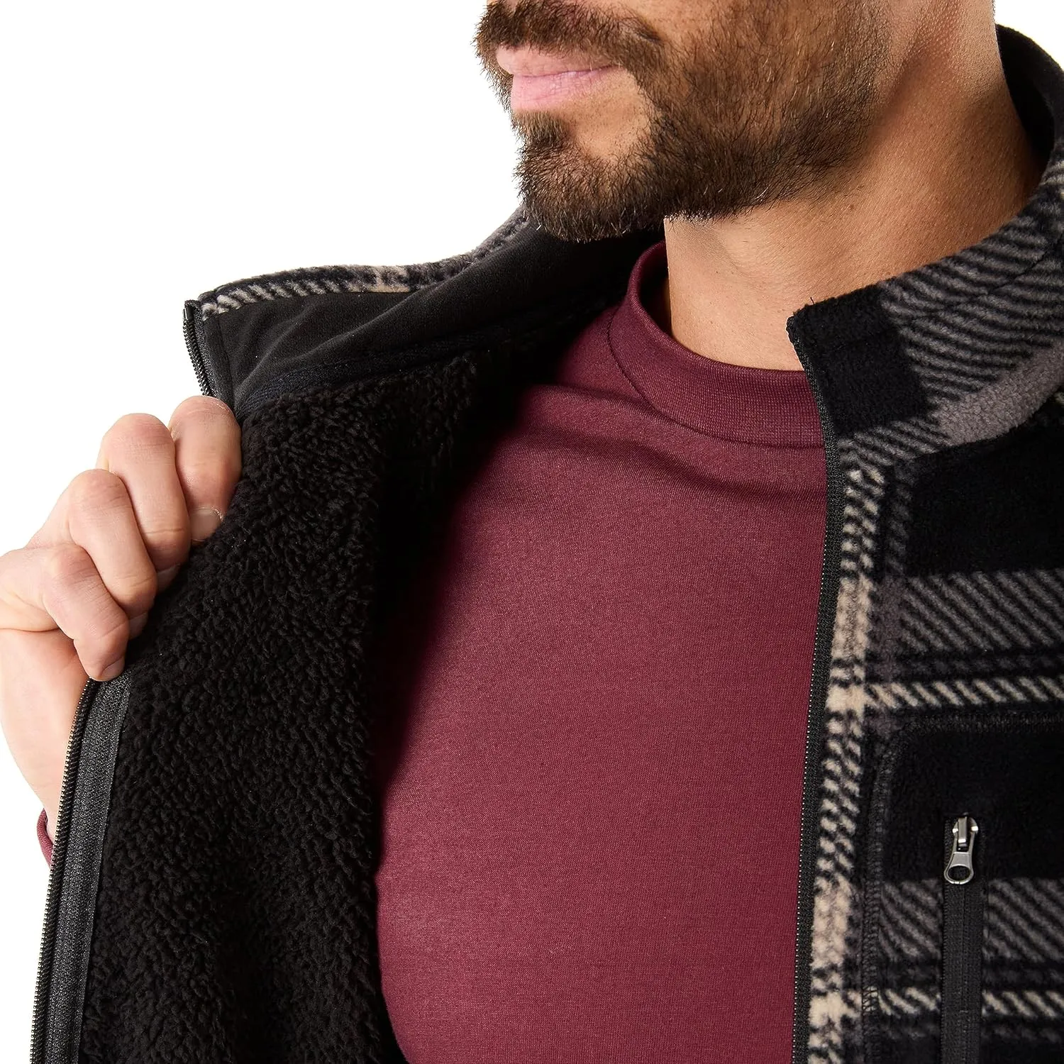 Smith's Workwear Men's Sherpa-Lined Plaid Micro Polarfleece Vest with Zip Pockets