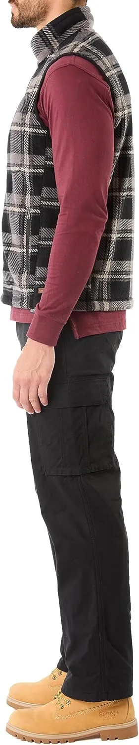 Smith's Workwear Men's Sherpa-Lined Plaid Micro Polarfleece Vest with Zip Pockets