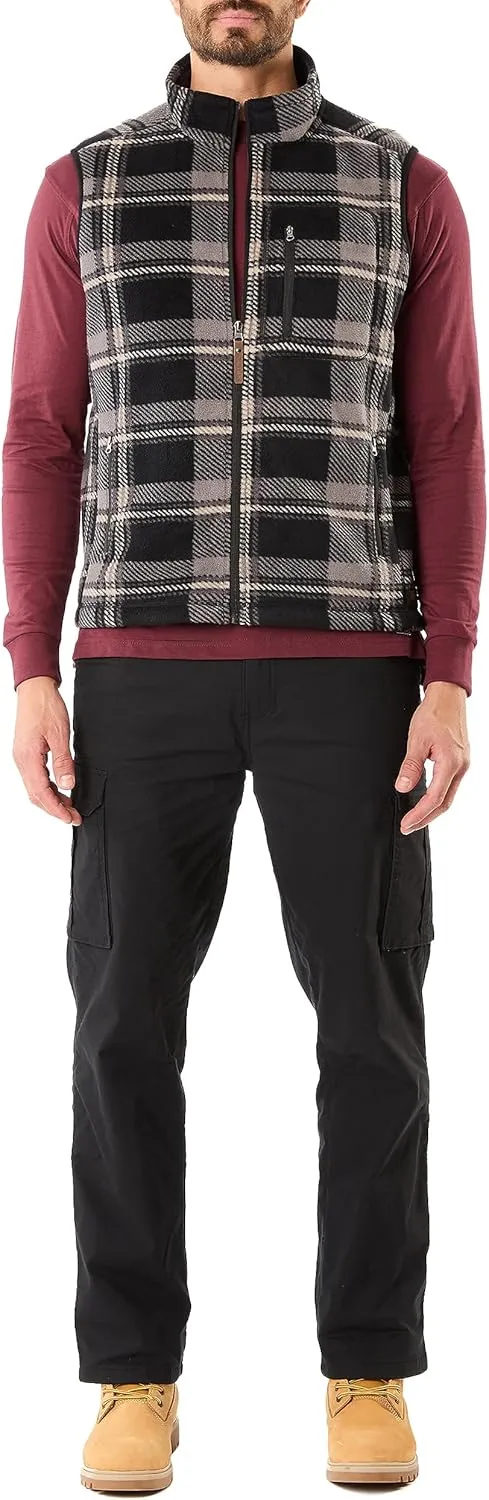Smith's Workwear Men's Sherpa-Lined Plaid Micro Polarfleece Vest with Zip Pockets