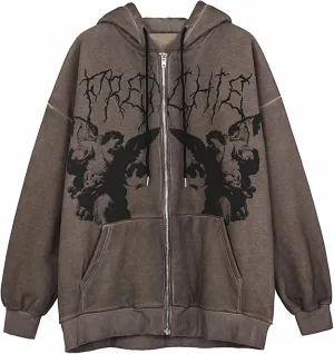 SOLILOQUY Women Hip Hop Joggers Hoodie Korean Punk Sport Coat Pullover Rhinestone Gothic Long Sleeve Sweatshirt Y2K Jacket