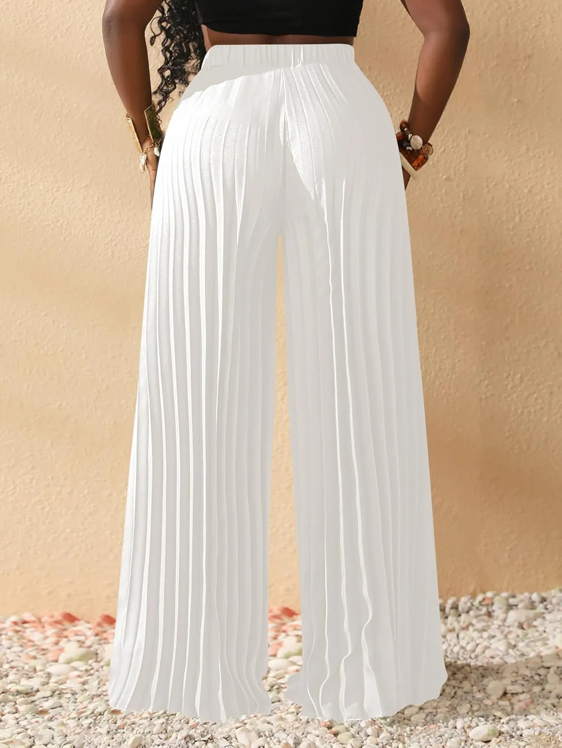 SOLY HUX Women's Wide Leg Palazzo Pleated Pants High Waisted Flowy Loose Dressy Casual Long Trousers