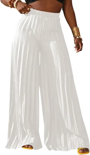 SOLY HUX Women's Wide Leg Palazzo Pleated Pants High Waisted Flowy Loose Dressy Casual Long Trousers