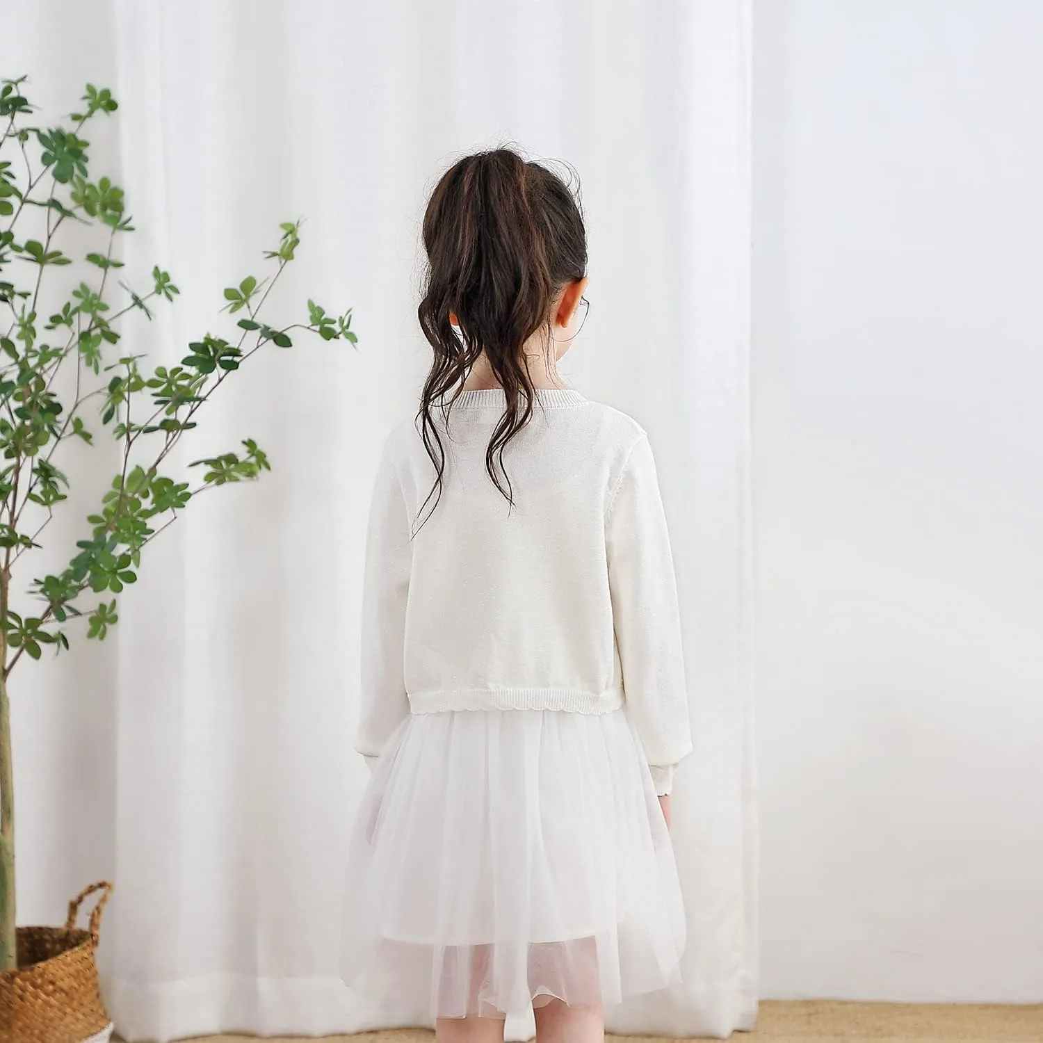 Sparkle Cardigan for Girls,Long Sleeve Bolero Shrug W/ 2 Style Button, Open Front Cropped Knit Sweater 3-13Y