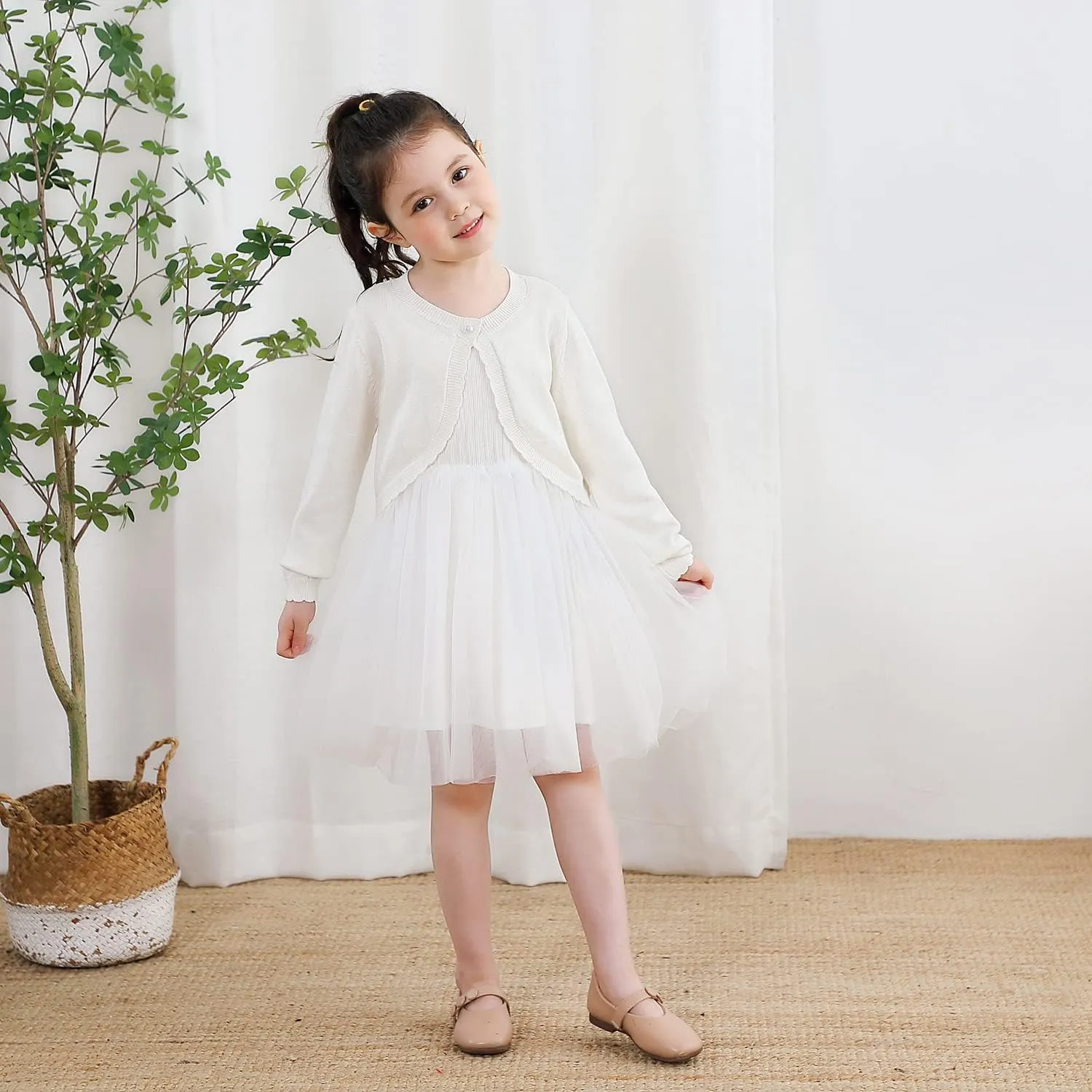 Sparkle Cardigan for Girls,Long Sleeve Bolero Shrug W/ 2 Style Button, Open Front Cropped Knit Sweater 3-13Y