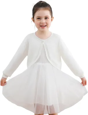 Sparkle Cardigan for Girls,Long Sleeve Bolero Shrug W/ 2 Style Button, Open Front Cropped Knit Sweater 3-13Y