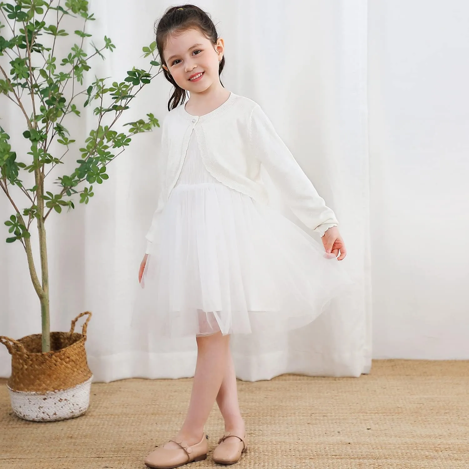 Sparkle Cardigan for Girls,Long Sleeve Bolero Shrug W/ 2 Style Button, Open Front Cropped Knit Sweater 3-13Y