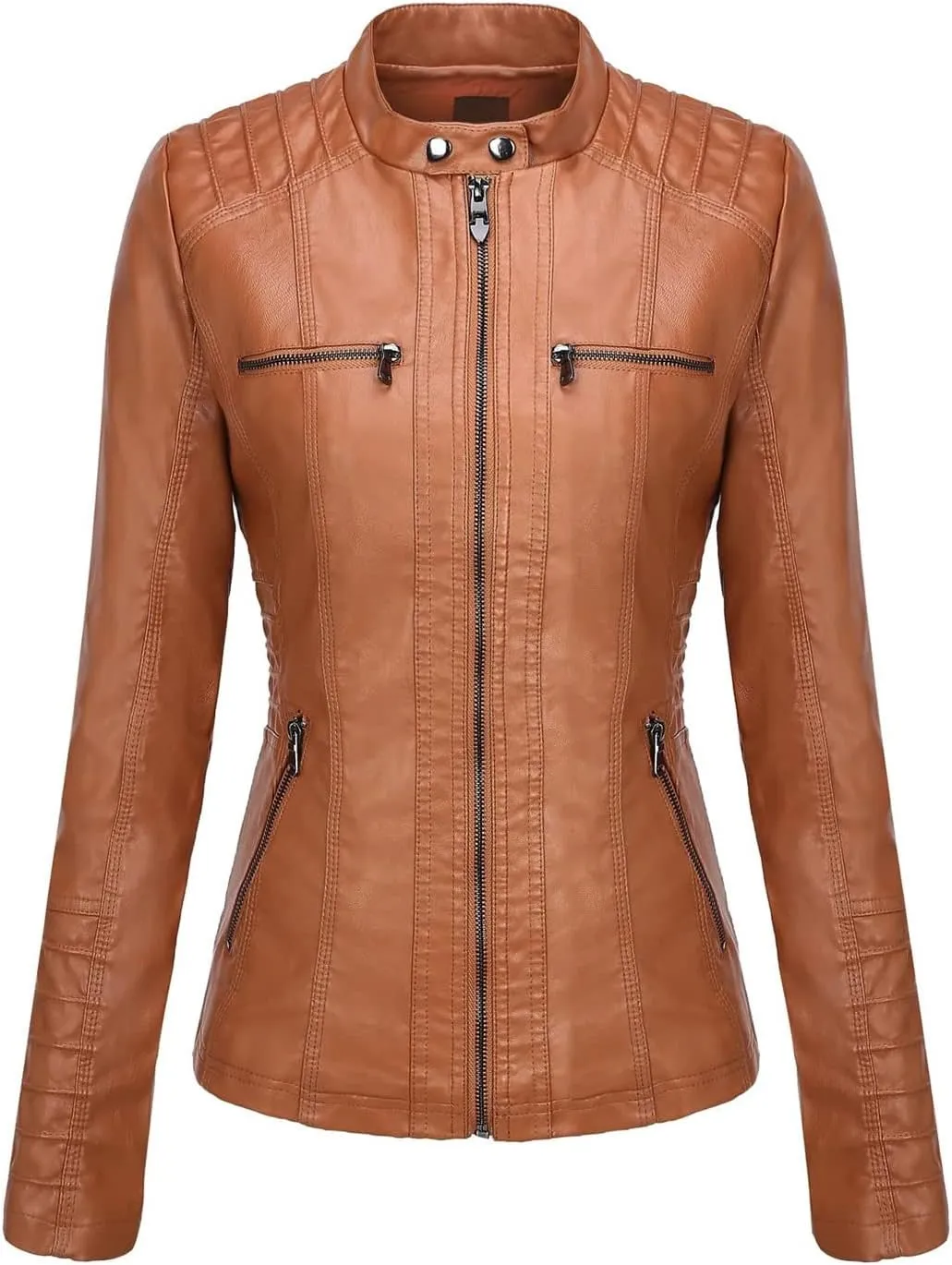 Springrain Women's Faux Leather Jacket Moto Biker Coat with Detachable Hood Motorcycle Jacket