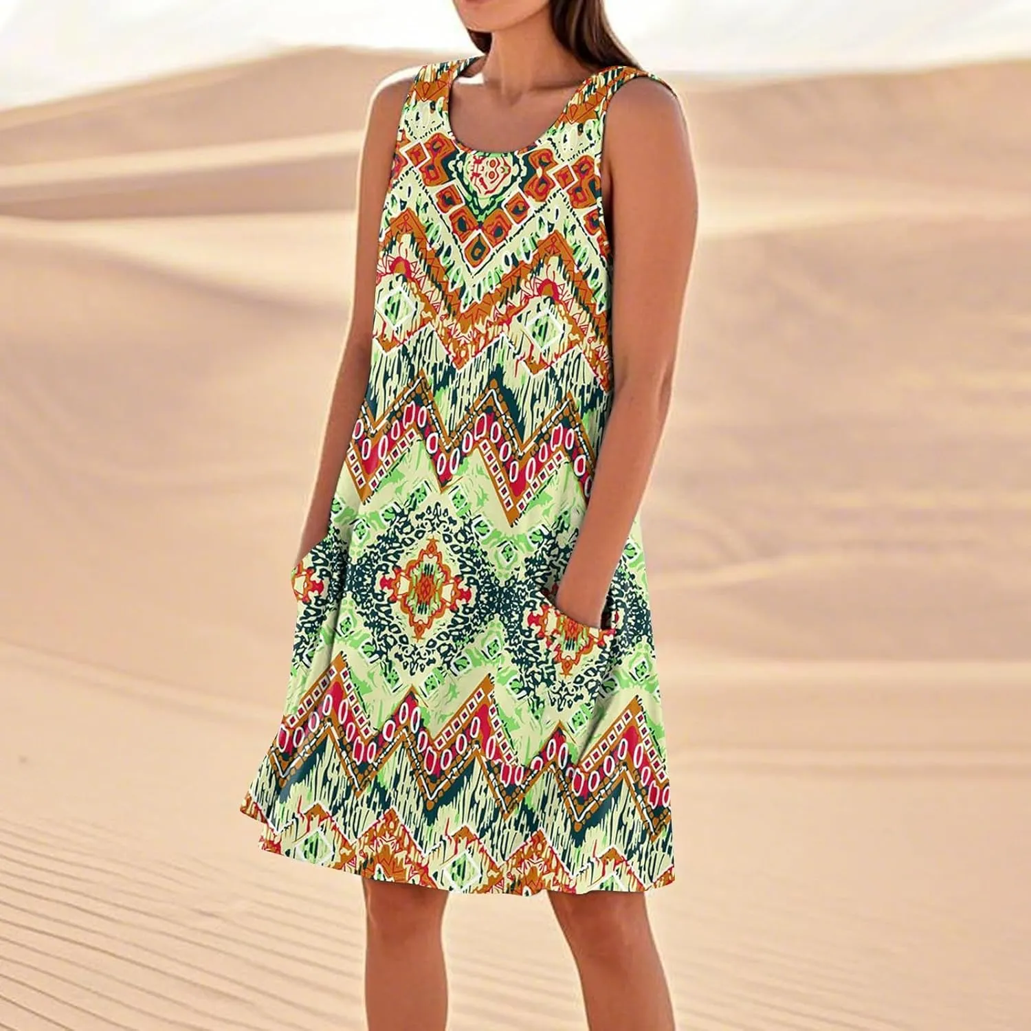 Summer Dresses for Women 2025 Beach Sleeveless Linen Midi Dress Flowy Plus Size Boho Long Sun Dresses with Pocket