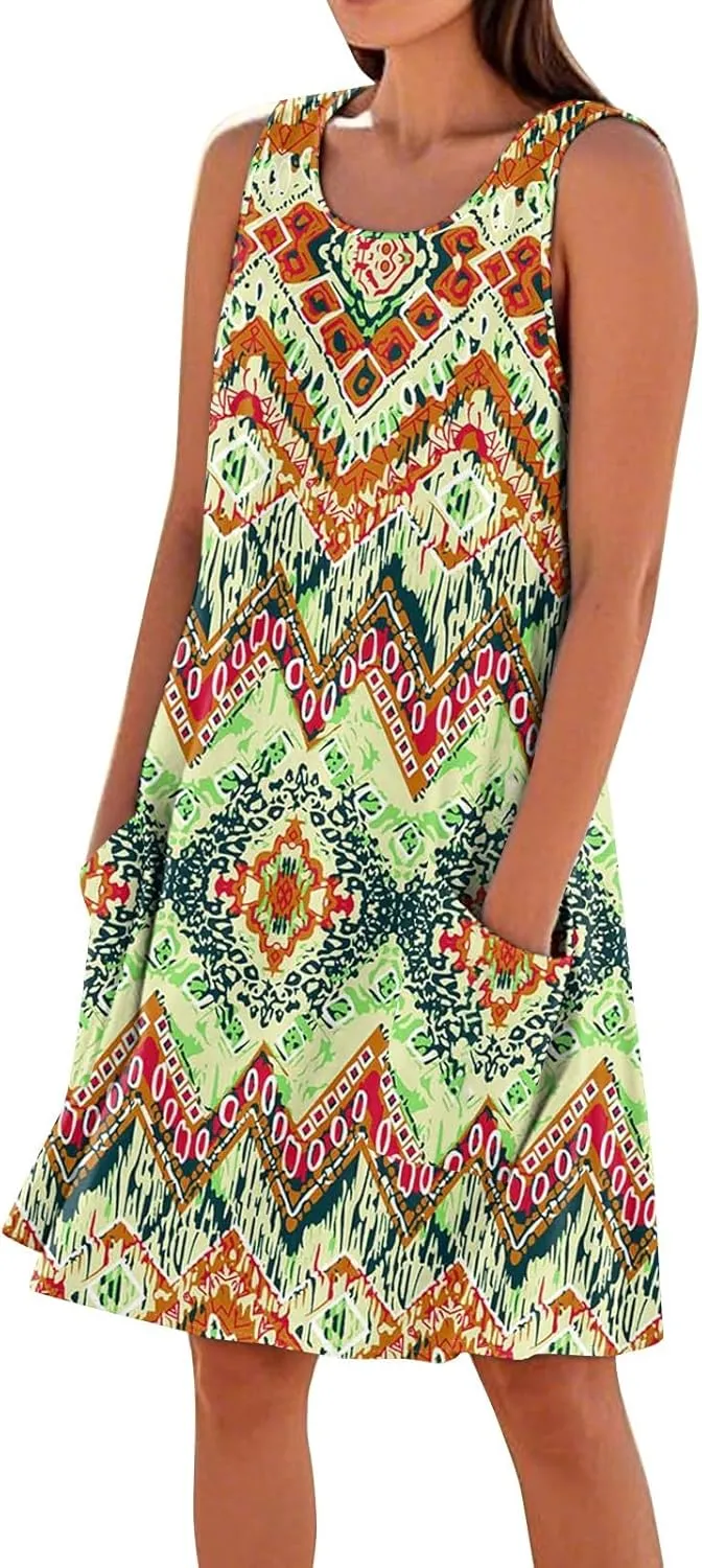 Summer Dresses for Women 2025 Beach Sleeveless Linen Midi Dress Flowy Plus Size Boho Long Sun Dresses with Pocket