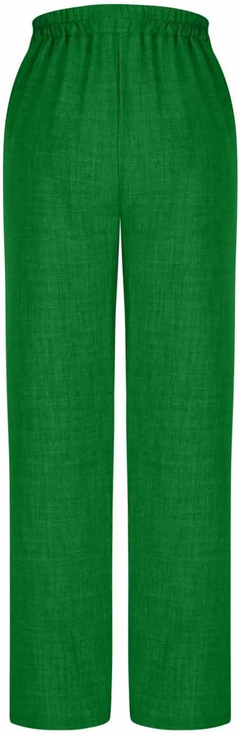 Summer Pants for Women 2025 Trendy Cotton Linen Pants Casual Wide Leg Pants Elastic Waist Pants Lounge Trousers