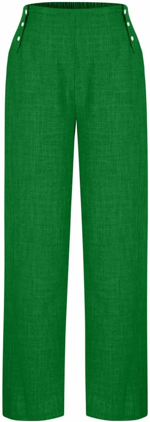 Summer Pants for Women 2025 Trendy Cotton Linen Pants Casual Wide Leg Pants Elastic Waist Pants Lounge Trousers
