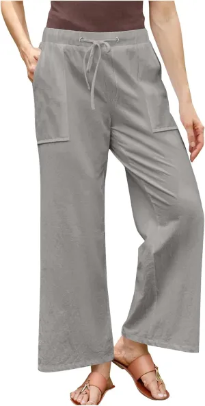 Summer Pants for Women Plus Size Cotton Linen Pant High Waisted Drawstring Wide Leg Lounge Trousers with Pockets