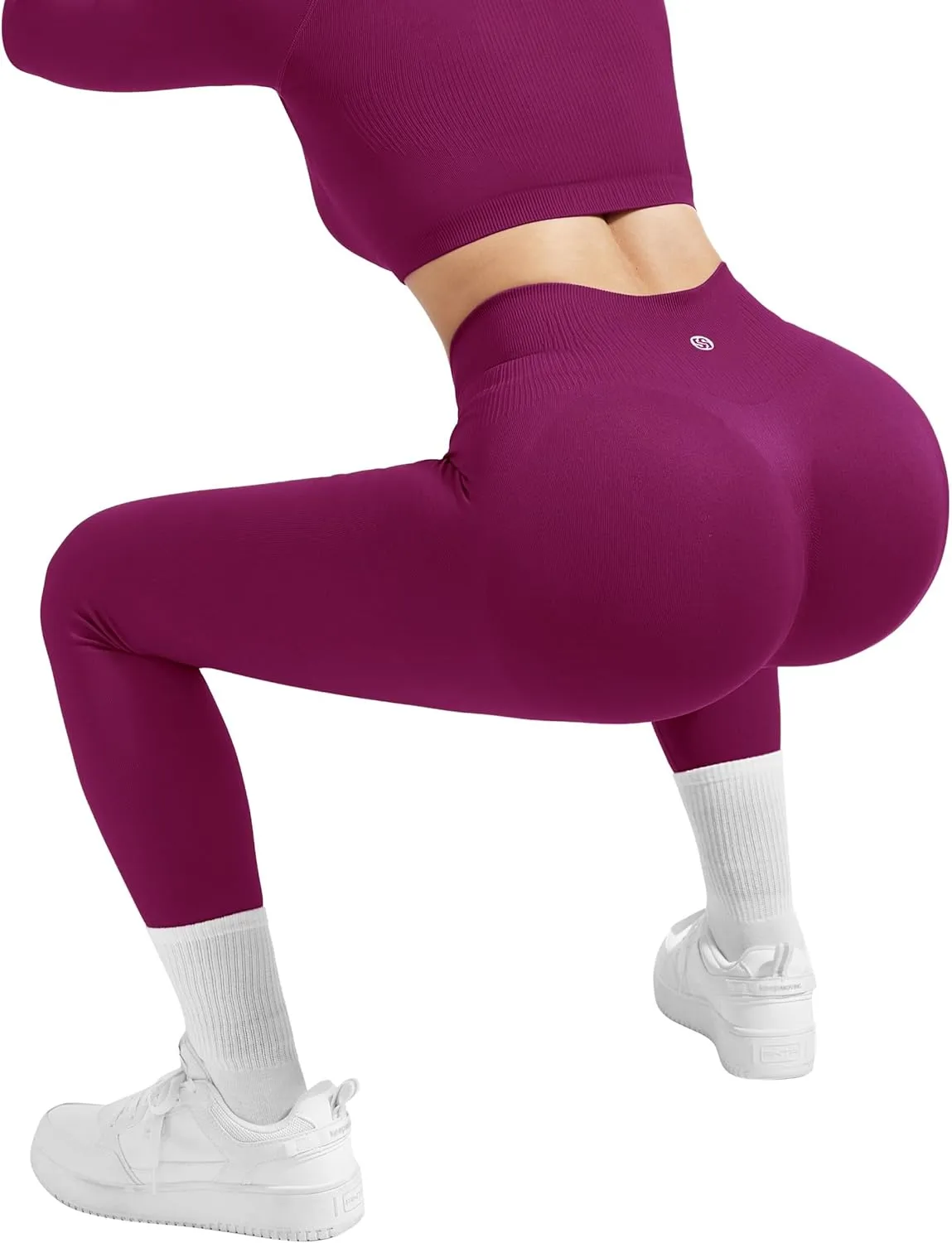 SUUKSESS Women 2 Piece Workout Sets Hidden Scrunch Butt Lifting Seamless Leggings Long Sleeve Yoga Crop Tops