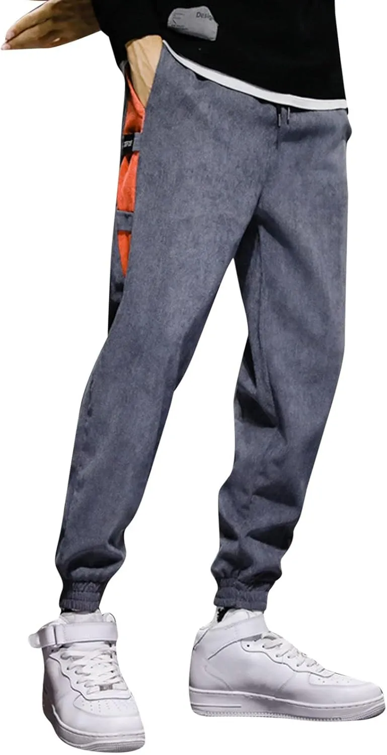SUWBMHWE Men Joggers Pants, Mens Casual Harlan Pants Lace-up Track Cuff Solid Color Workout Pants with Pocket