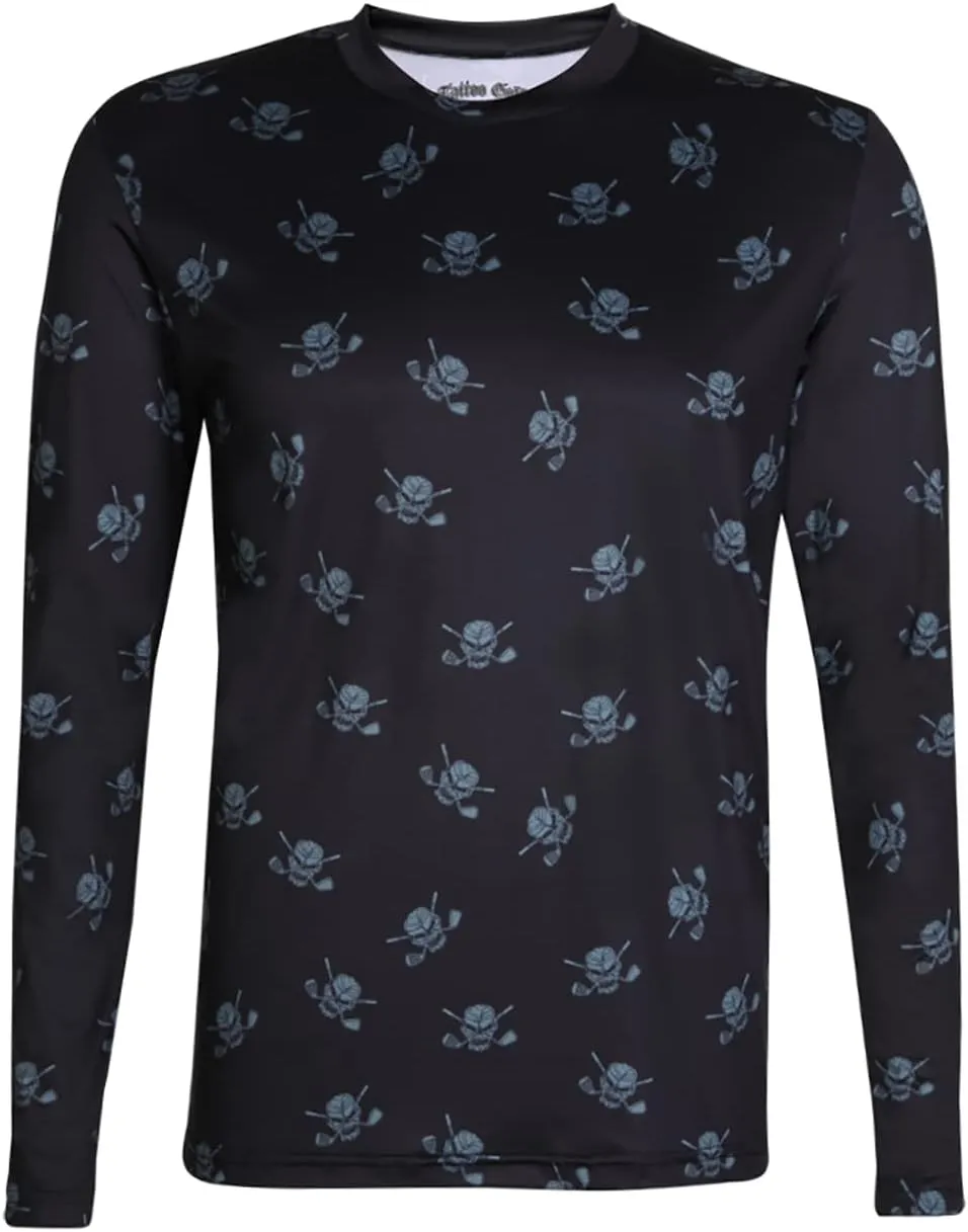 Tattoo Golf Black/Charcoal Golf Long Sleeve Undershirt with Skulls in Large