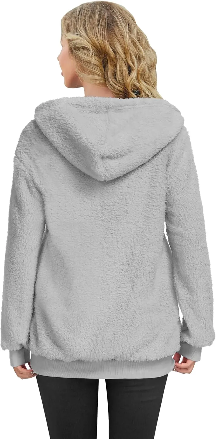 TBONTB Hoodies for Women Fuzzy Oversized Sweatshirt Zip Up Fleece Pullover Fluffy Sherpa with Pockets