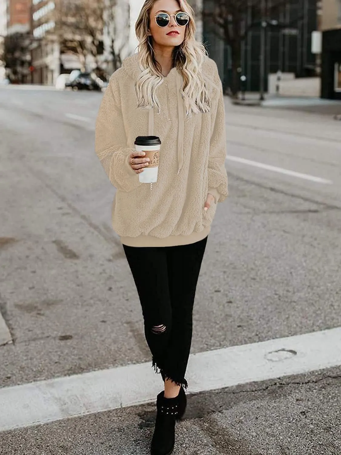 TBONTB Hoodies for Women Fuzzy Oversized Sweatshirt Zip Up Fleece Pullover Fluffy Sherpa with Pockets