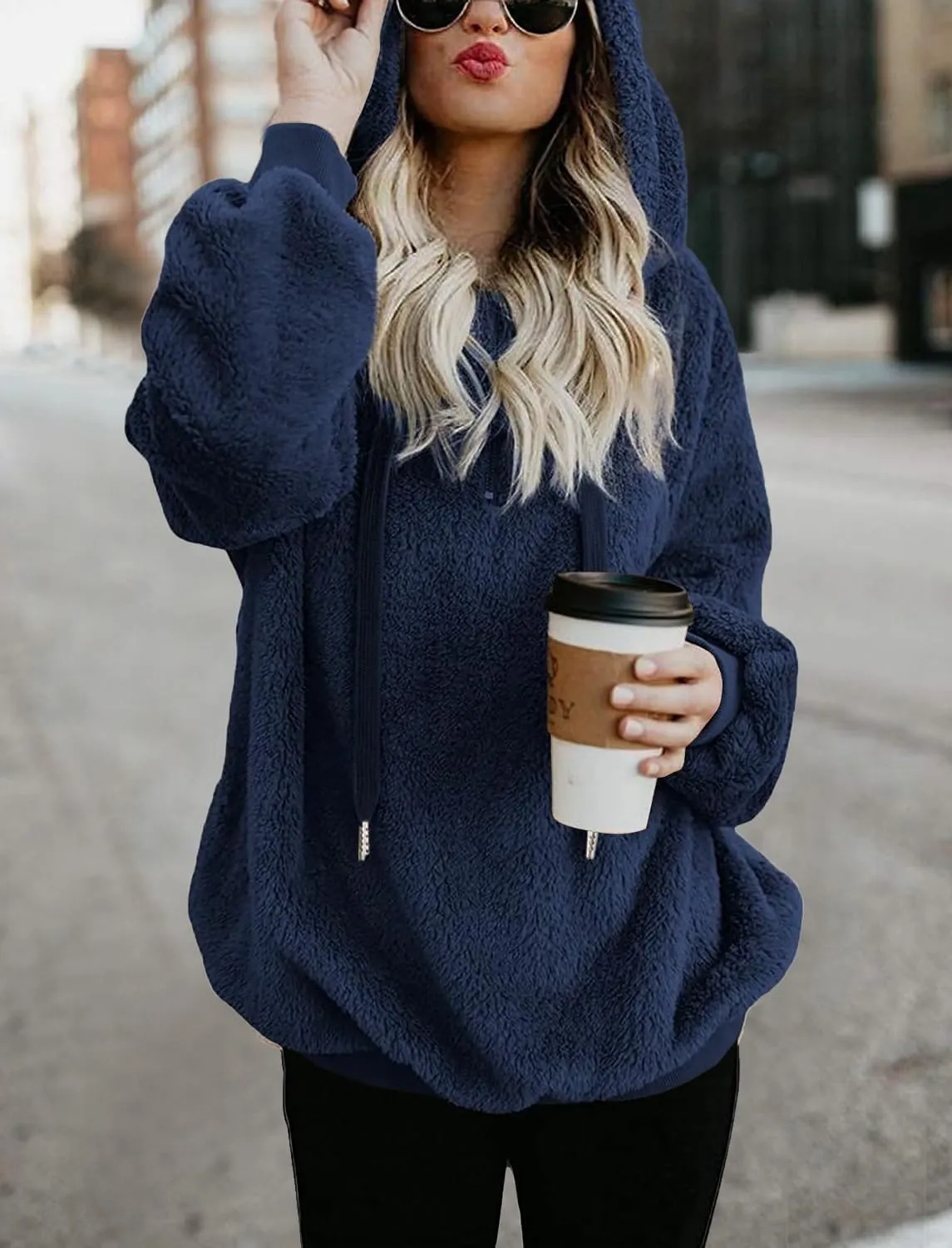TBONTB Hoodies for Women Fuzzy Oversized Sweatshirt Zip Up Fleece Pullover Fluffy Sherpa with Pockets