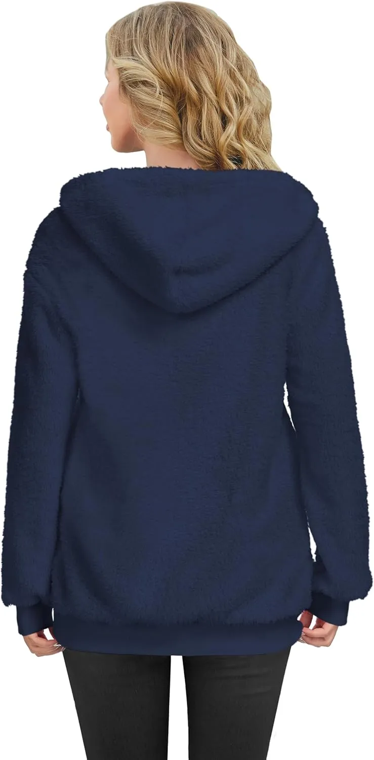 TBONTB Hoodies for Women Fuzzy Oversized Sweatshirt Zip Up Fleece Pullover Fluffy Sherpa with Pockets
