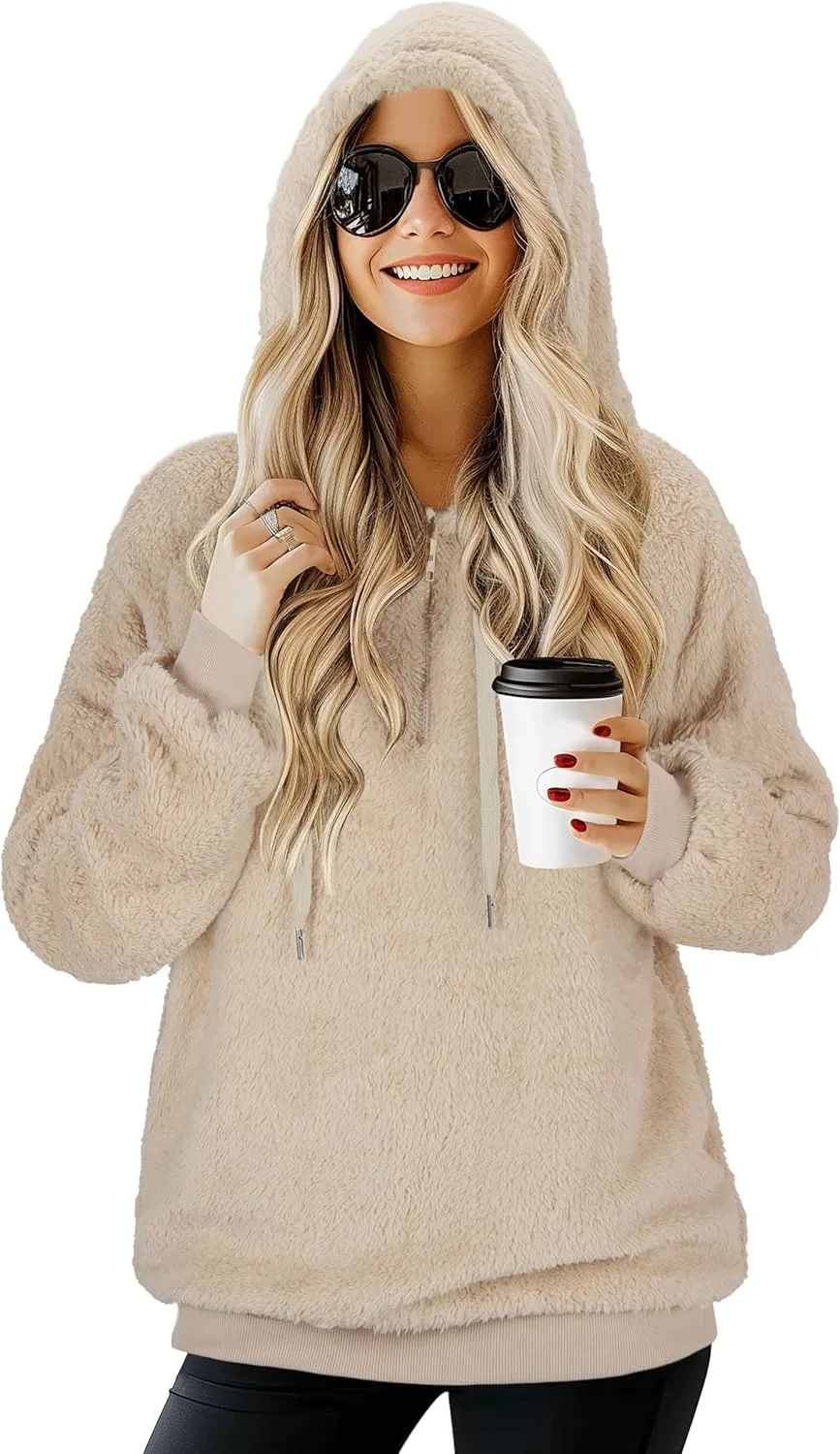 TBONTB Hoodies for Women Fuzzy Oversized Sweatshirt Zip Up Fleece Pullover Fluffy Sherpa with Pockets