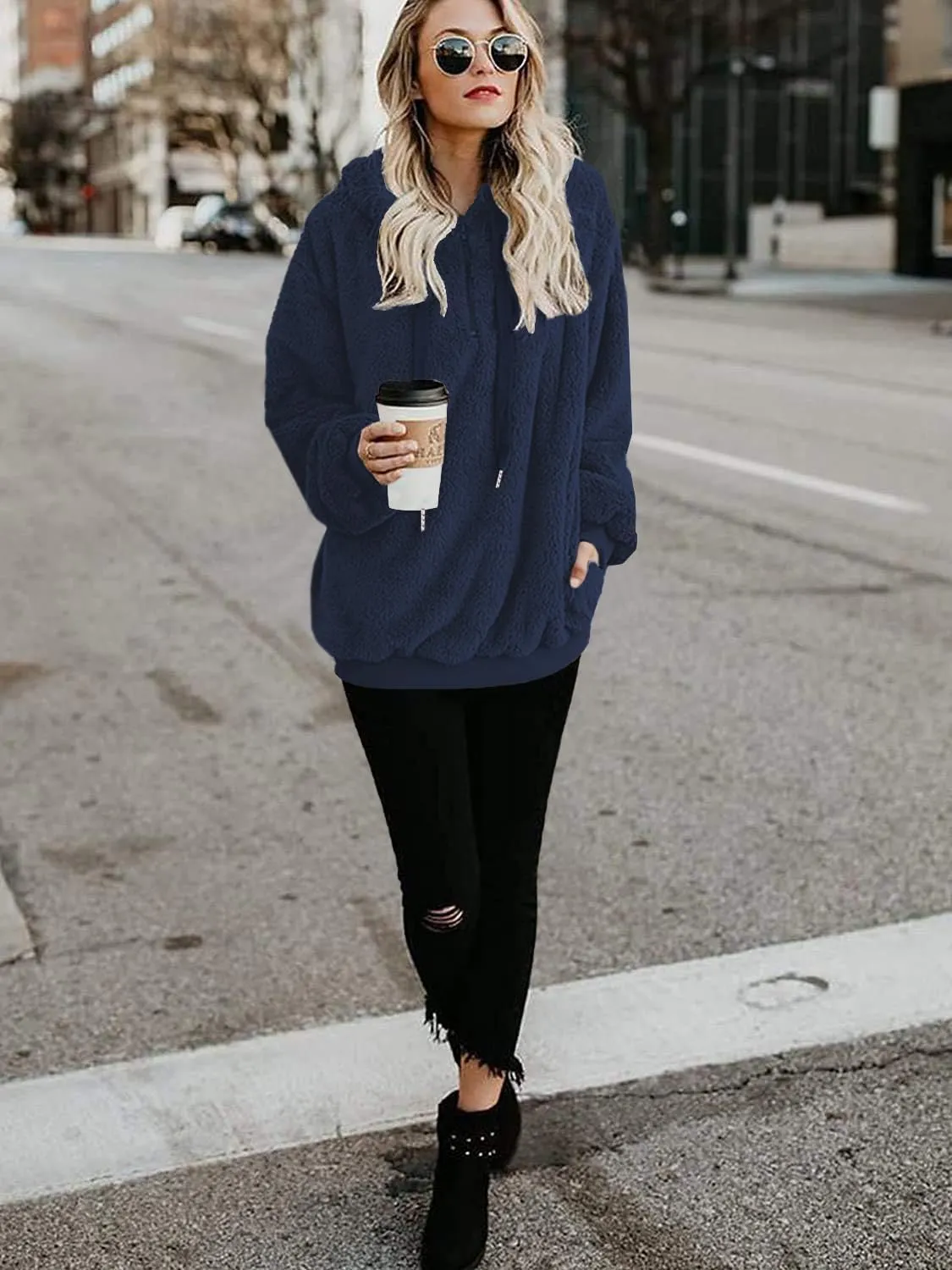 TBONTB Hoodies for Women Fuzzy Oversized Sweatshirt Zip Up Fleece Pullover Fluffy Sherpa with Pockets