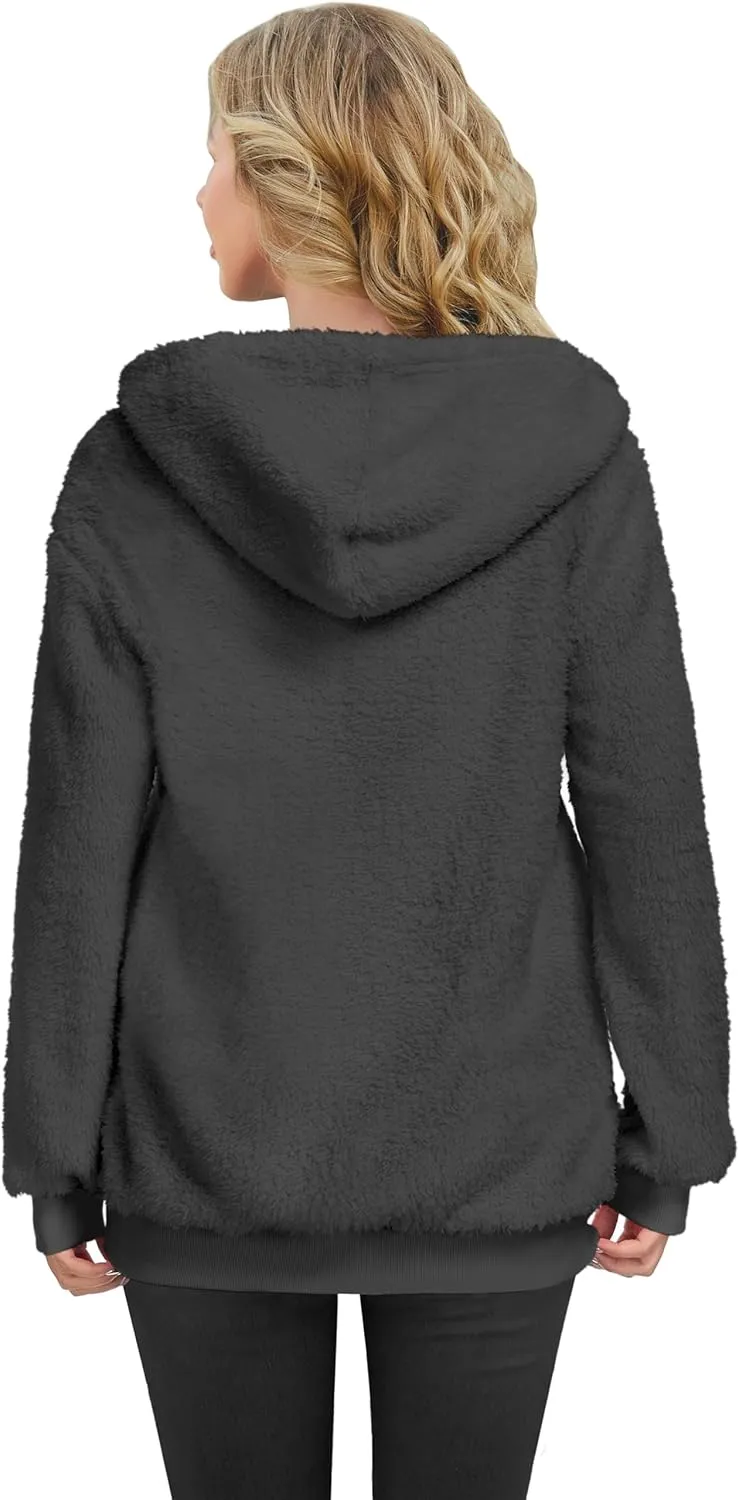 TBONTB Hoodies for Women Fuzzy Oversized Sweatshirt Zip Up Fleece Pullover Fluffy Sherpa with Pockets