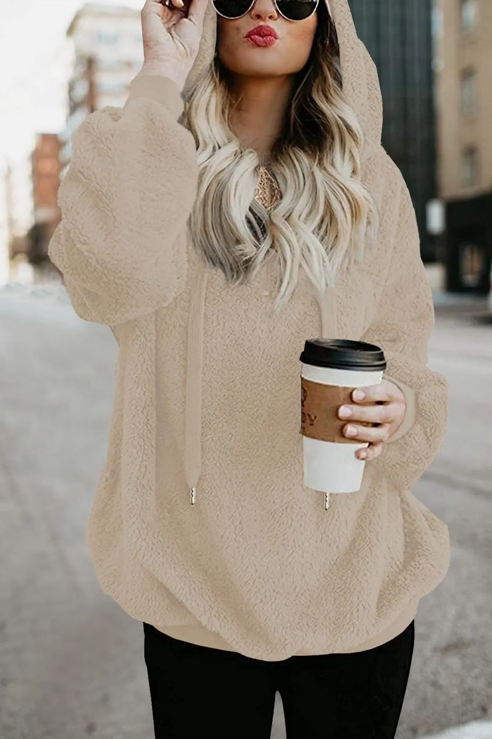 TBONTB Hoodies for Women Fuzzy Oversized Sweatshirt Zip Up Fleece Pullover Fluffy Sherpa with Pockets