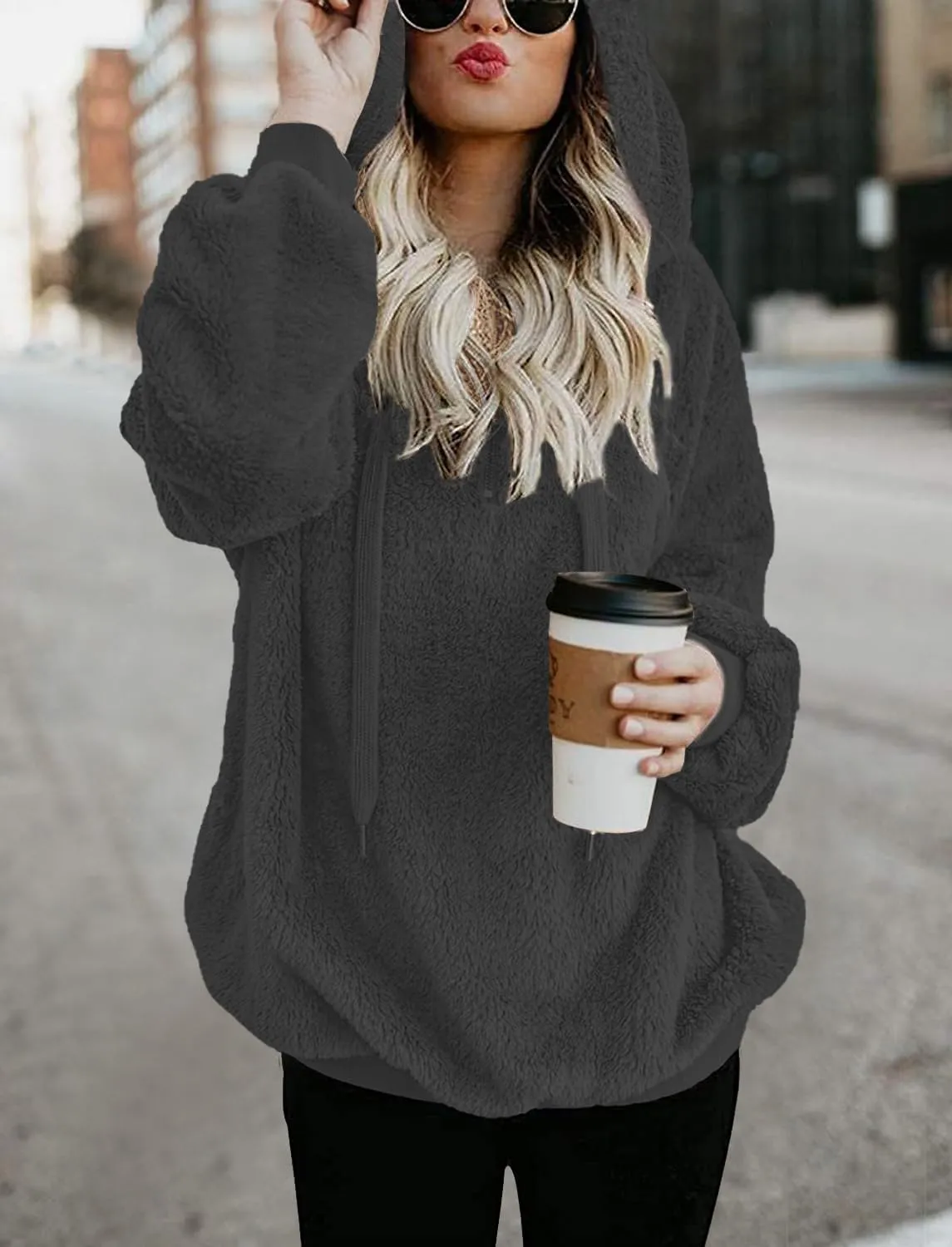 TBONTB Hoodies for Women Fuzzy Oversized Sweatshirt Zip Up Fleece Pullover Fluffy Sherpa with Pockets