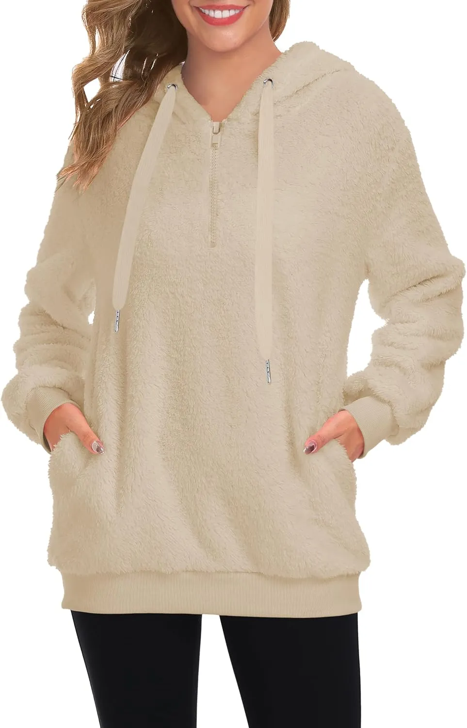 TBONTB Hoodies for Women Fuzzy Oversized Sweatshirt Zip Up Fleece Pullover Fluffy Sherpa with Pockets