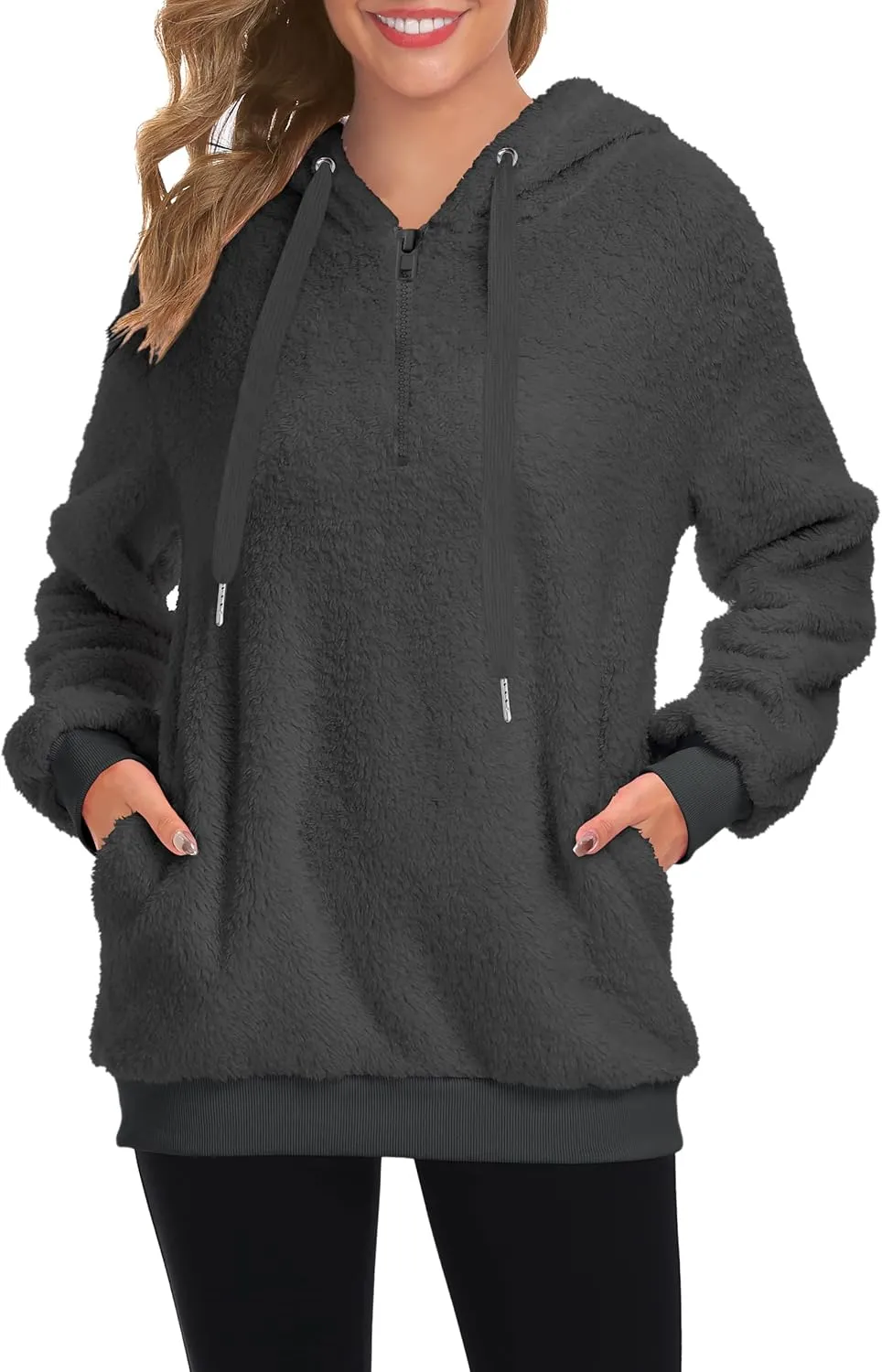 TBONTB Hoodies for Women Fuzzy Oversized Sweatshirt Zip Up Fleece Pullover Fluffy Sherpa with Pockets