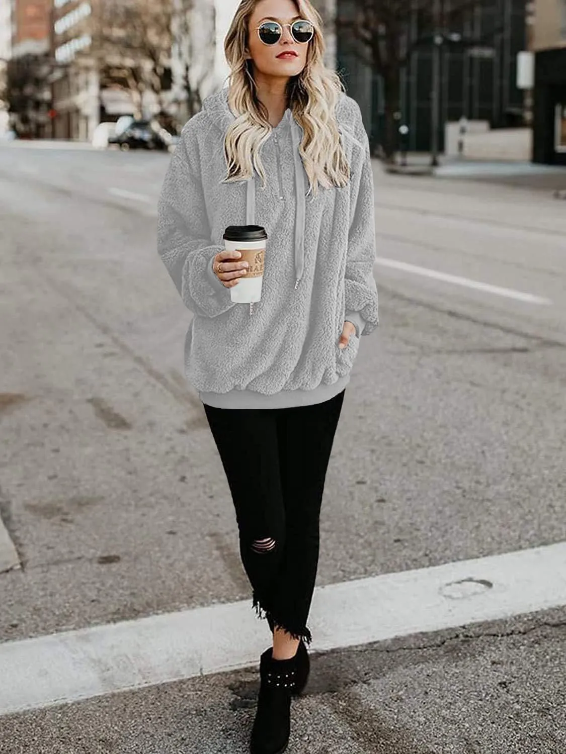 TBONTB Hoodies for Women Fuzzy Oversized Sweatshirt Zip Up Fleece Pullover Fluffy Sherpa with Pockets