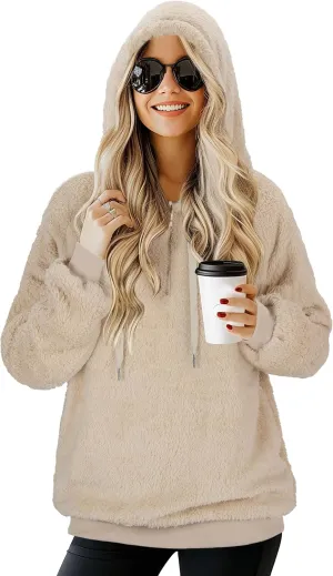 TBONTB Hoodies for Women Fuzzy Oversized Sweatshirt Zip Up Fleece Pullover Fluffy Sherpa with Pockets