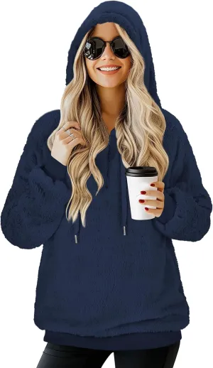 TBONTB Hoodies for Women Fuzzy Oversized Sweatshirt Zip Up Fleece Pullover Fluffy Sherpa with Pockets
