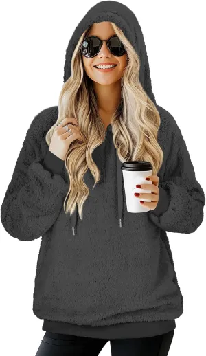 TBONTB Hoodies for Women Fuzzy Oversized Sweatshirt Zip Up Fleece Pullover Fluffy Sherpa with Pockets