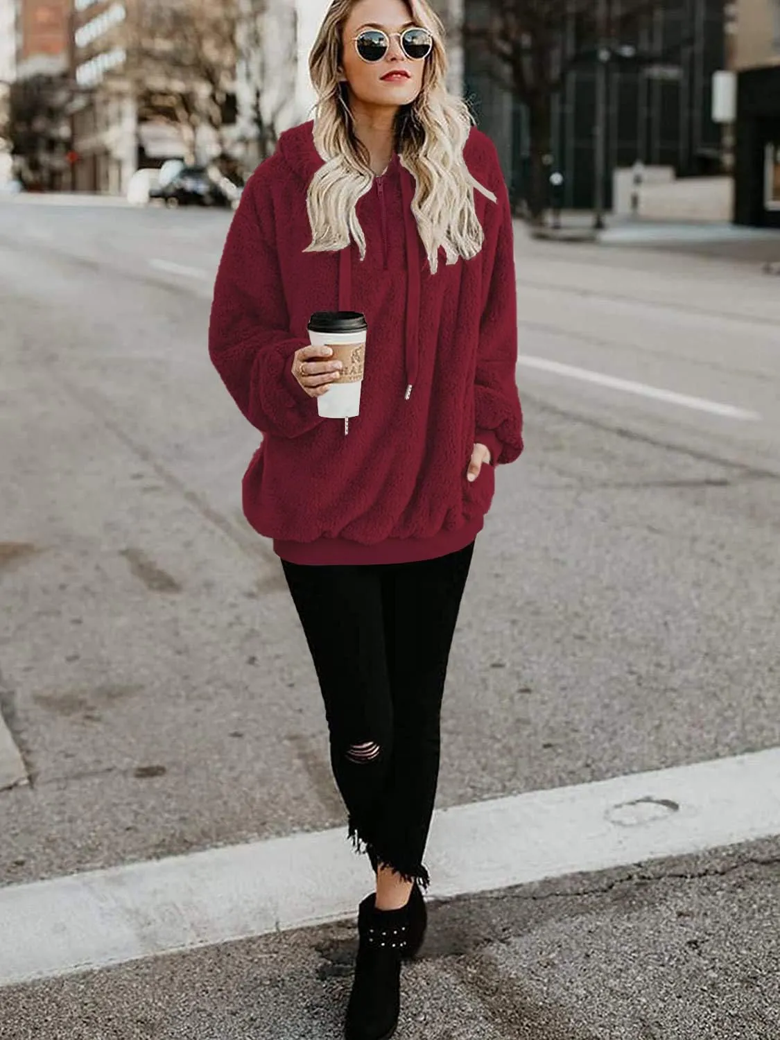 TBONTB Hoodies for Women Fuzzy Oversized Sweatshirt Zip Up Fleece Pullover Fluffy Sherpa with Pockets